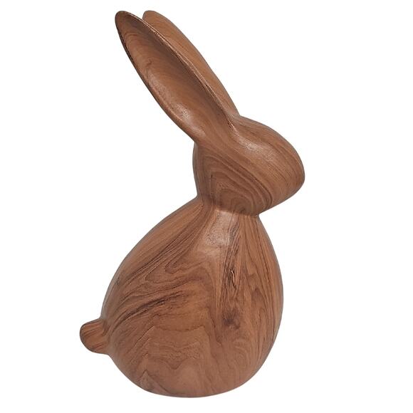 Wooden Look Resin Brown Bunny Rabbit Siloette Sculpture Decor 11.5" Tall - Picture 3 of 6